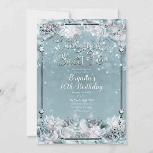 Zilverwitte winterse Rozen 16-jarige partij Kaart (Voorkant)