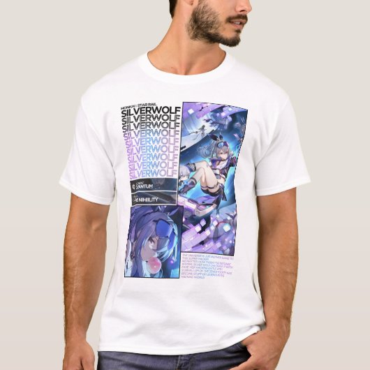 Zilverwolf Karakter Info - Honkai Star Rail T-shirt (Voorkant)