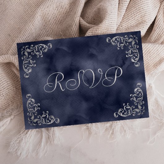  Zilverzee Blue Waterverf Wedding RSVP Kaartje
