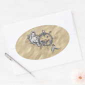 Zilverzeemeermin in de zand ovale sticker (Envelop)