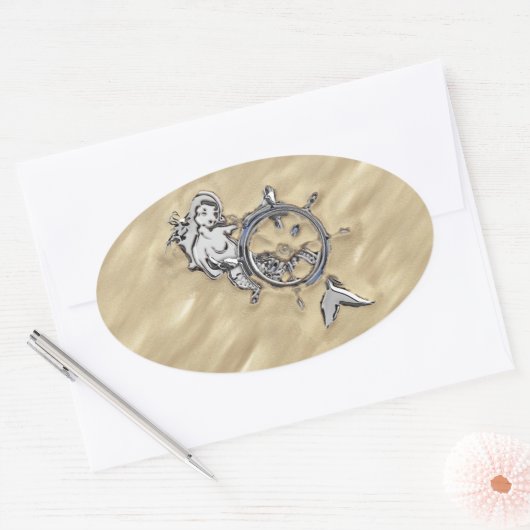 Zilverzeemeermin in de zand ovale sticker