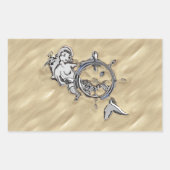 Zilverzeemeermin in de zand rechthoekige sticker (Voorkant)