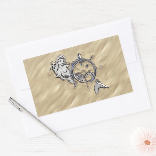 Zilverzeemeermin in de zand rechthoekige sticker (Envelop)