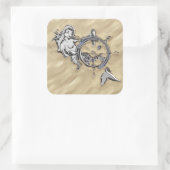 Zilverzeemeermin in de zand vierkante sticker (Tas)