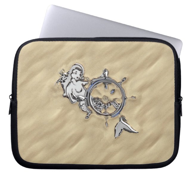 Zilverzeemeermin op strand laptop sleeve (Voorkant)