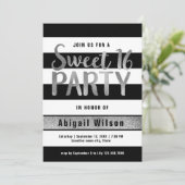 Zilverzwart wit, zoete zestienjarige verjaardag kaart (Staand voorkant)