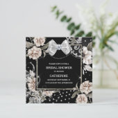 Zilverzwarte shabby roos paris chic bow kaart (Staand voorkant)