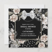 Zilverzwarte shabby roos paris chic bow kaart (Voorkant)