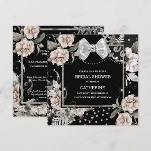 Zilverzwarte shabby roos paris chic bow kaart