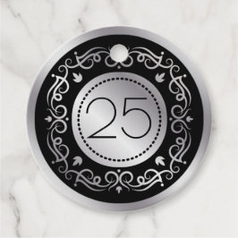 Zilverzwarte zeugen 25th Wedding Jubileum Bedankjes Labels