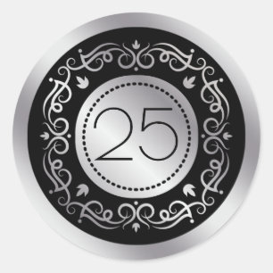 Zilverzwarte zeugen 25th Wedding Jubileum Ronde Sticker