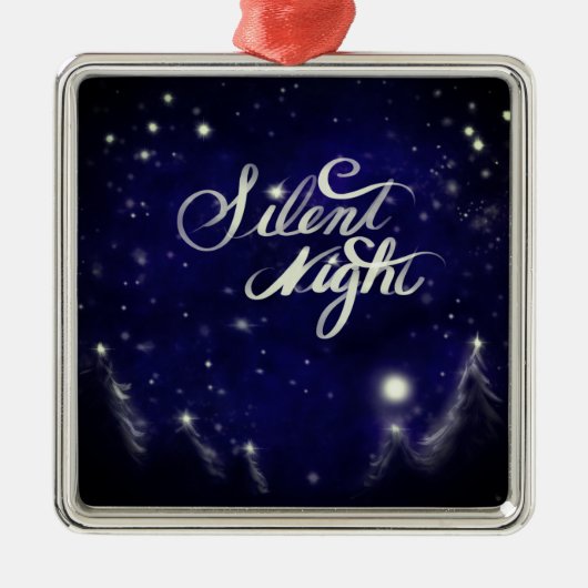 Zilzame nacht, heilige nacht - sneeuwscène met lui metalen ornament (Voorkant)