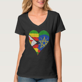 Zimbabwaans Ethiopisch Vlag Hart T-shirt
