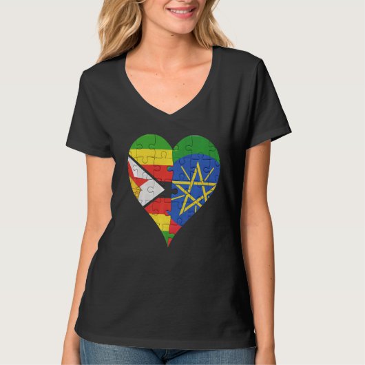 Zimbabwaans Ethiopisch Vlag Hart T-shirt (Voorkant)