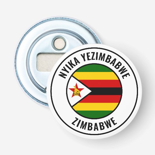 Zimbabwaanse vlag: groots patriottische bottenopen button flesopener (Voorkant)