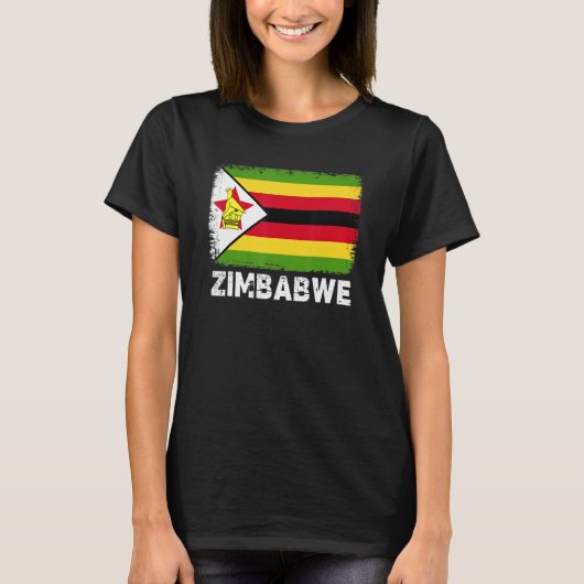 Zimbabwaanse Vlag Steun Zimbabwaanse Mensen Vrou T-shirt (Voorkant)