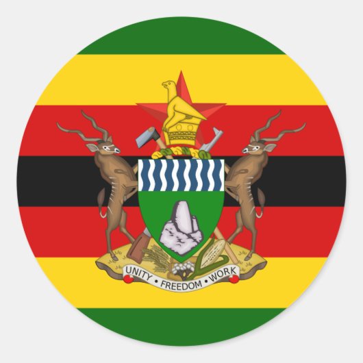 Zimbabwaanse vlag & wapen, vlag van Zimbabwe Ronde Sticker (Voorkant)