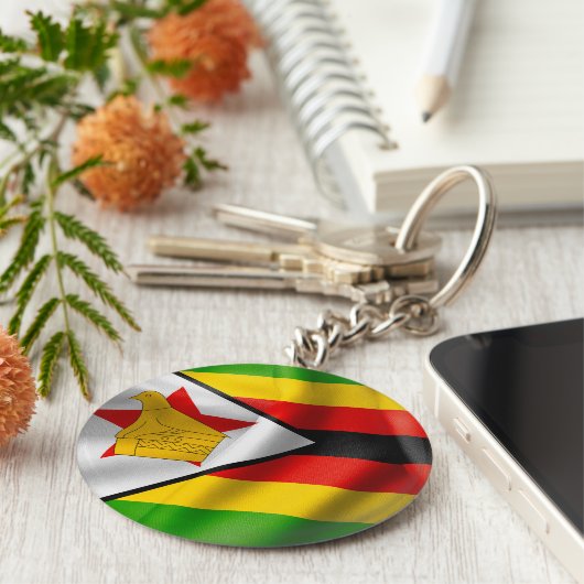 Zimbabwe Flag Basic Button Key Ring Sleutelhanger (Zijkant)