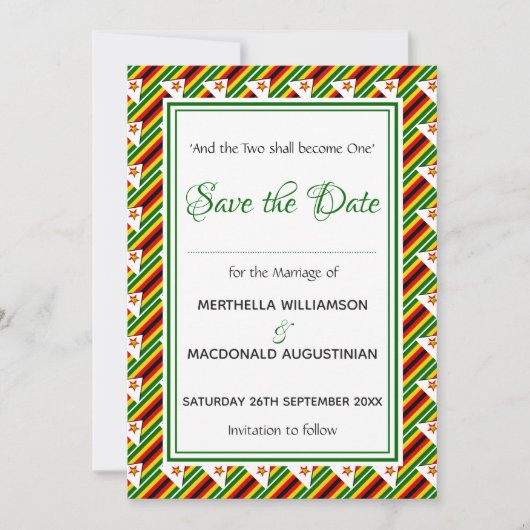 ZIMBABWE FLAG Gepersonaliseerd Scripts Stijlvol Save The Date (Voorkant)