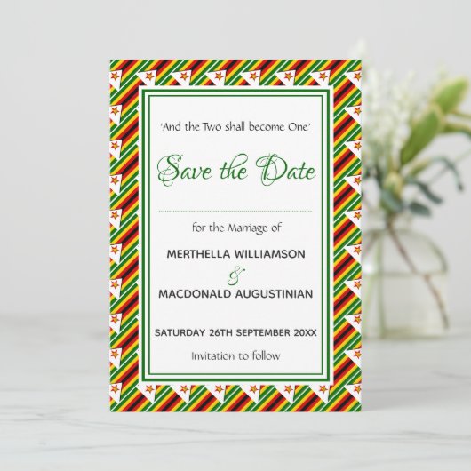 ZIMBABWE FLAG Gepersonaliseerd Scripts Stijlvol Save The Date (Staand voorkant)