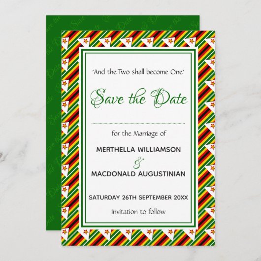 ZIMBABWE FLAG Gepersonaliseerd Scripts Stijlvol Save The Date (Voorkant / Achterkant)