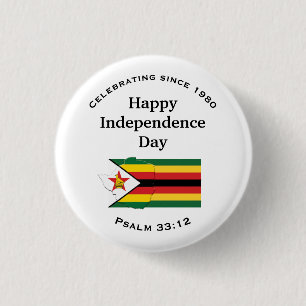 ZIMBABWE FLAG Happy Independence Day WHITE Ronde Button 3,2 Cm