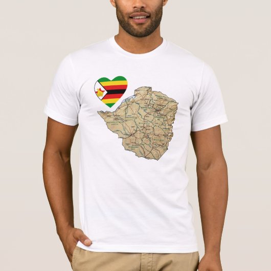 Zimbabwe Flag Hart en kaart T-shirt (Voorkant)