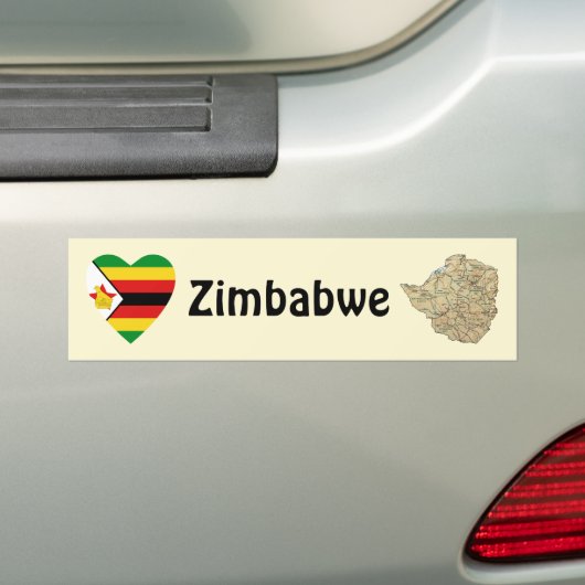 Zimbabwe Flag Heart + Map Bumpersticker (Op auto)