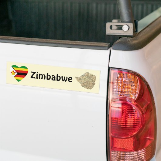 Zimbabwe Flag Heart + Map Bumpersticker (Op Truck)