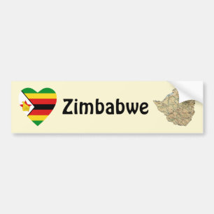 Zimbabwe Flag Heart + Map Bumpersticker