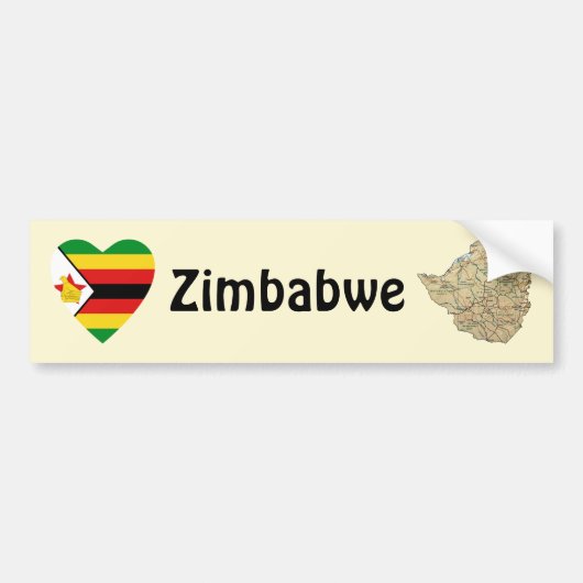 Zimbabwe Flag Heart + Map Bumpersticker (Voorkant)