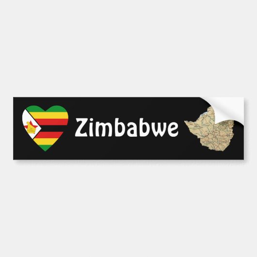 Zimbabwe Flag Heart + Map Bumpersticker (Voorkant)