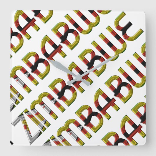 Zimbabwe Flag Typography Pattern African Country Vierkante Klok (Voorkant)
