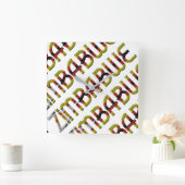 Zimbabwe Flag Typography Pattern African Country Vierkante Klok (Huis)