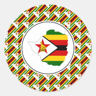 ZIMBABWE FLAG Zimbabwaanse kaart Stijlvol Patriott Ronde Sticker