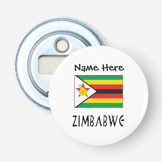 Zimbabwe Gepersonaliseerde Zimbabwaanse Vlag Button Flesopener (Voorkant)