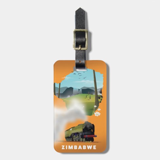 Zimbabwe Kaart geïllustreerde reisposter Bagagelabel (Voorkant verticaal)