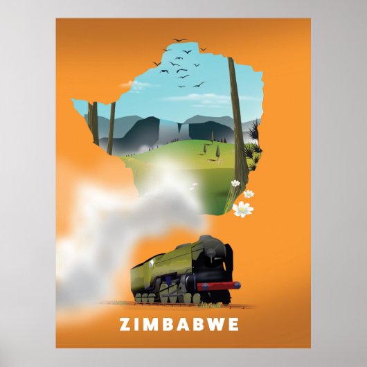 Zimbabwe Kaart geïllustreerde reisposter Poster (Voorkant)