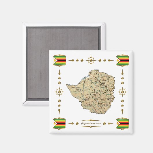 Zimbabwe Map + Flags Magnet (Voorkant / Achterkant)