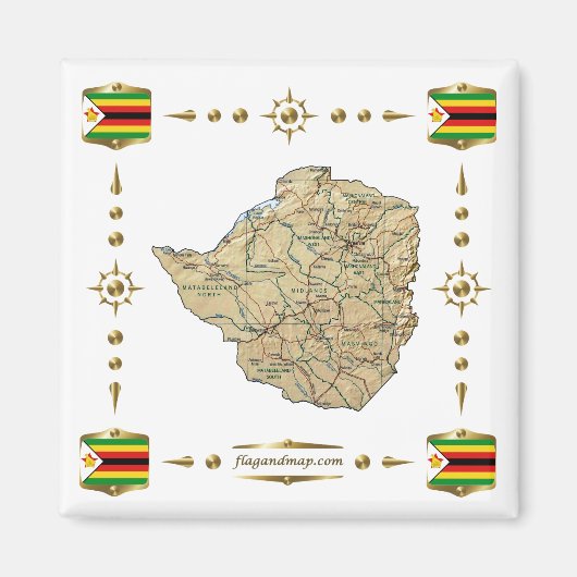 Zimbabwe Map + Flags Magnet (Voorkant)