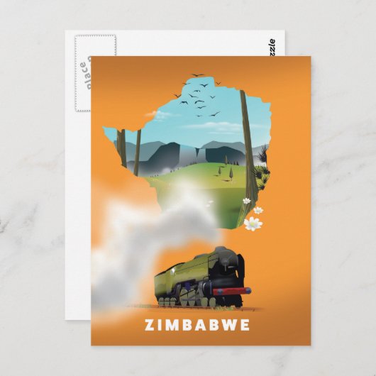Zimbabwe Map geïllustreerd reisposter Briefkaart (Voorkant / Achterkant)