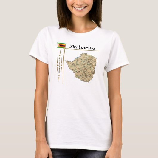 Zimbabwe Map + vlag + titel T-shirt (Voorkant)