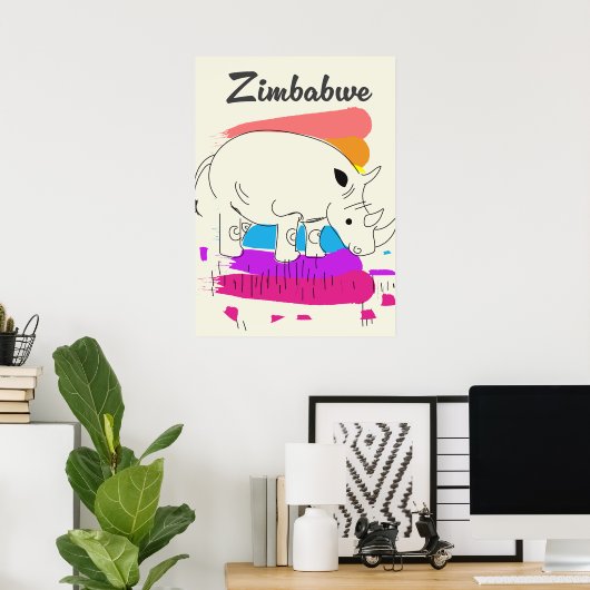 Zimbabwe retro reizen logo poster (Thuiskantoor)