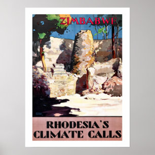 Zimbabwe, Rhodesia's klimaatoproepen, vintage,reiz Poster