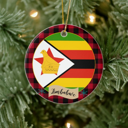 Zimbabwe, Rode buffels, Zimbabwe vlag Keramisch Ornament (Boom)