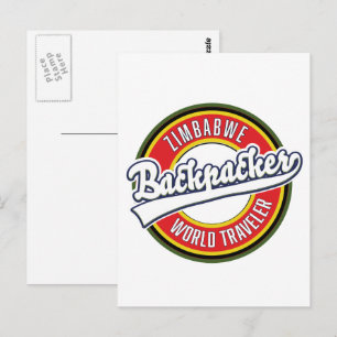 Zimbabwe rugzaktoerist wereldreiziger logo. briefkaart