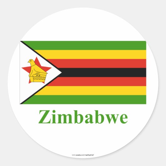 Zimbabwe vlag met naam ronde sticker (Voorkant)