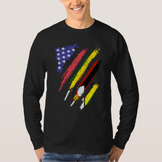 Zimbabwean American Patriot Grown Heart Flag Strip T-shirt