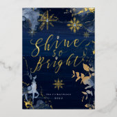 Zin zo'n heldere goudsneeuwvlokken en rendieren folie feestdagenkaart (Voorkant)