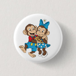 Zina en Mimo met een plak pizza. Ronde Button 3,2 Cm